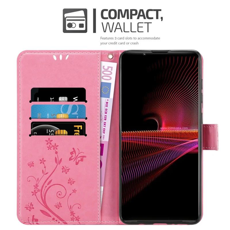 Cadorabo Hülle kompatibel mit Sony Xperia 1 III Schutzhülle im Blumen Design mit Magnetverschluss, Standfunktion und Kartenfächern