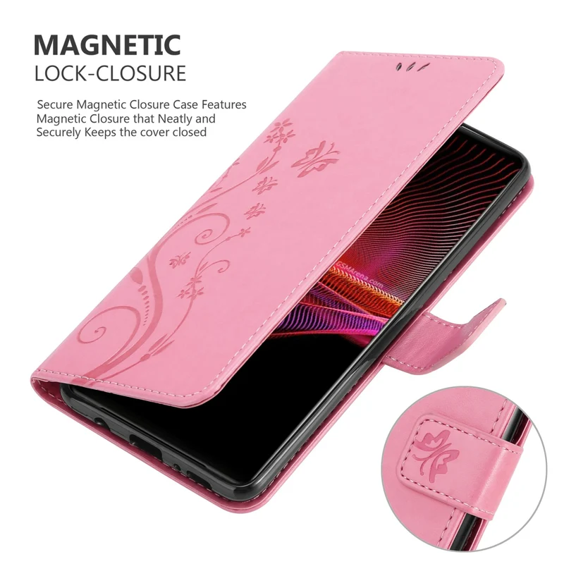 Cadorabo Hülle kompatibel mit Sony Xperia 1 III Schutzhülle im Blumen Design mit Magnetverschluss, Standfunktion und Kartenfächern