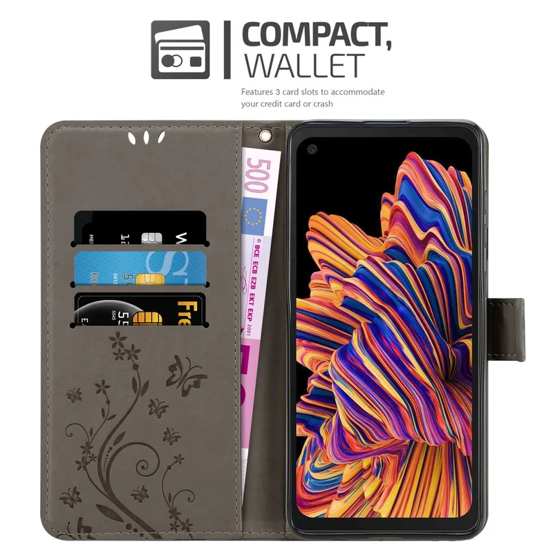 Cadorabo Hülle kompatibel mit Samsung Galaxy XCover PRO Schutzhülle im Blumen Design mit Magnetverschluss, Standfunktion und Kartenfächern