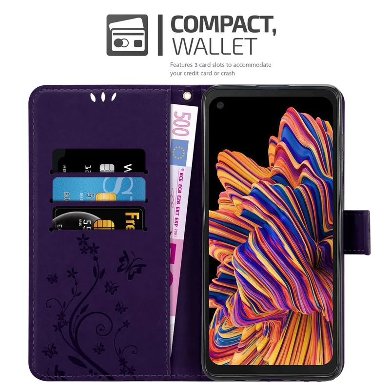 Cadorabo Hülle kompatibel mit Samsung Galaxy XCover PRO Schutzhülle im Blumen Design mit Magnetverschluss, Standfunktion und Kartenfächern