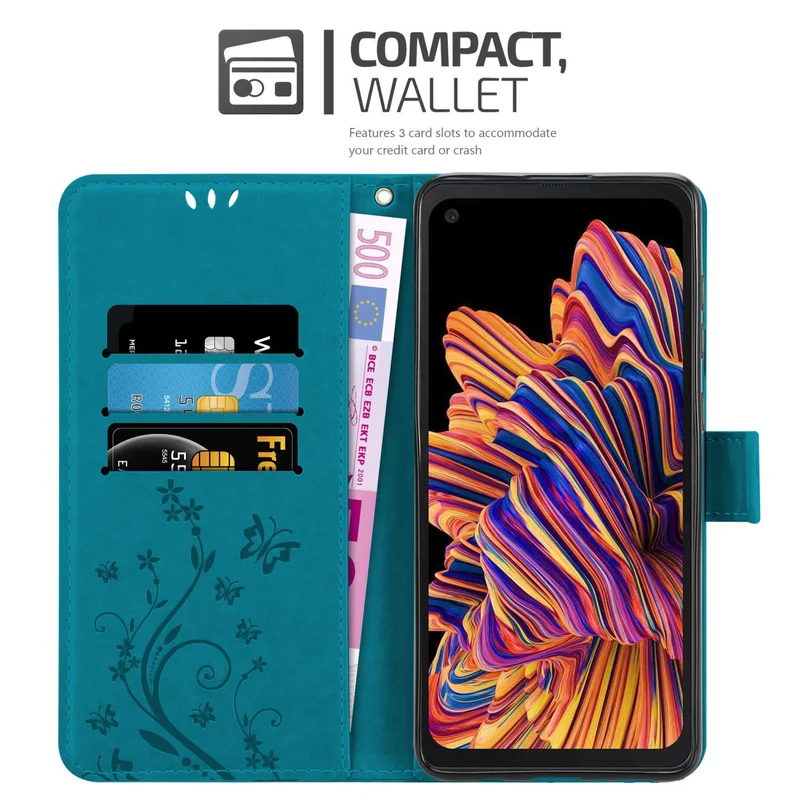 Cadorabo Hülle kompatibel mit Samsung Galaxy XCover PRO Schutzhülle im Blumen Design mit Magnetverschluss, Standfunktion und Kartenfächern
