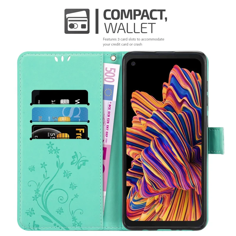 Cadorabo Hülle kompatibel mit Samsung Galaxy XCover PRO Schutzhülle im Blumen Design mit Magnetverschluss, Standfunktion und Kartenfächern