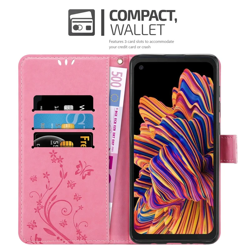 Cadorabo Hülle kompatibel mit Samsung Galaxy XCover PRO Schutzhülle im Blumen Design mit Magnetverschluss, Standfunktion und Kartenfächern