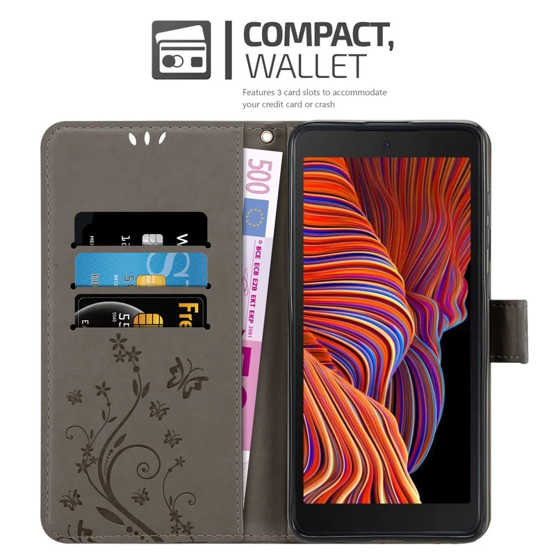 Cadorabo Hülle kompatibel mit Samsung Galaxy XCover 5 Schutzhülle im Blumen Design mit Magnetverschluss, Standfunktion und Kartenfächern