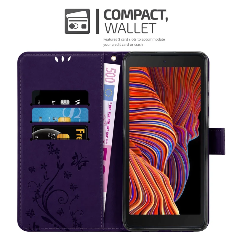 Cadorabo Hülle kompatibel mit Samsung Galaxy XCover 5 Schutzhülle im Blumen Design mit Magnetverschluss, Standfunktion und Kartenfächern