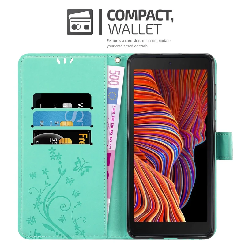 Cadorabo Hülle kompatibel mit Samsung Galaxy XCover 5 Schutzhülle im Blumen Design mit Magnetverschluss, Standfunktion und Kartenfächern
