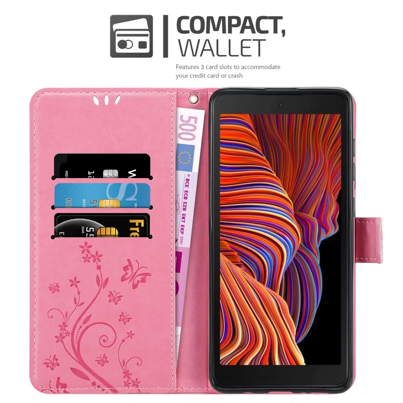 Cadorabo Hülle kompatibel mit Samsung Galaxy XCover 5 Schutzhülle im Blumen Design mit Magnetverschluss, Standfunktion und Kartenfächern