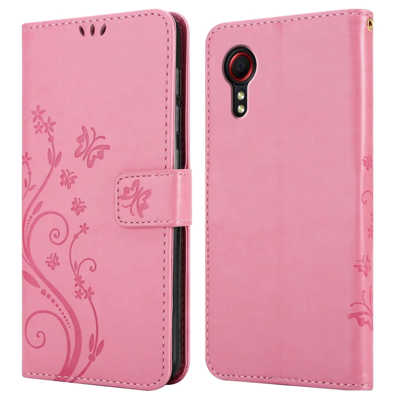Cadorabo Hülle kompatibel mit Samsung Galaxy XCover 5 Schutzhülle im Blumen Design mit Magnetverschluss, Standfunktion und Kartenfächern
