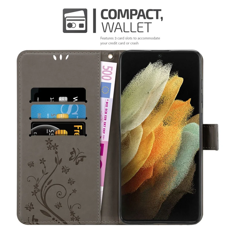 Cadorabo Hülle kompatibel mit Samsung Galaxy S22 ULTRA Schutzhülle im Blumen Design mit Magnetverschluss, Standfunktion und Kartenfächern
