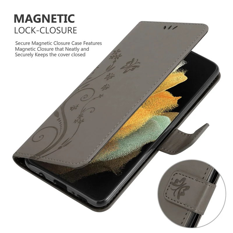 Cadorabo Hülle kompatibel mit Samsung Galaxy S22 ULTRA Schutzhülle im Blumen Design mit Magnetverschluss, Standfunktion und Kartenfächern