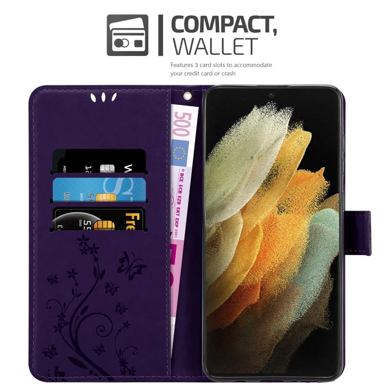 Cadorabo Hülle kompatibel mit Samsung Galaxy S22 ULTRA Schutzhülle im Blumen Design mit Magnetverschluss, Standfunktion und Kartenfächern