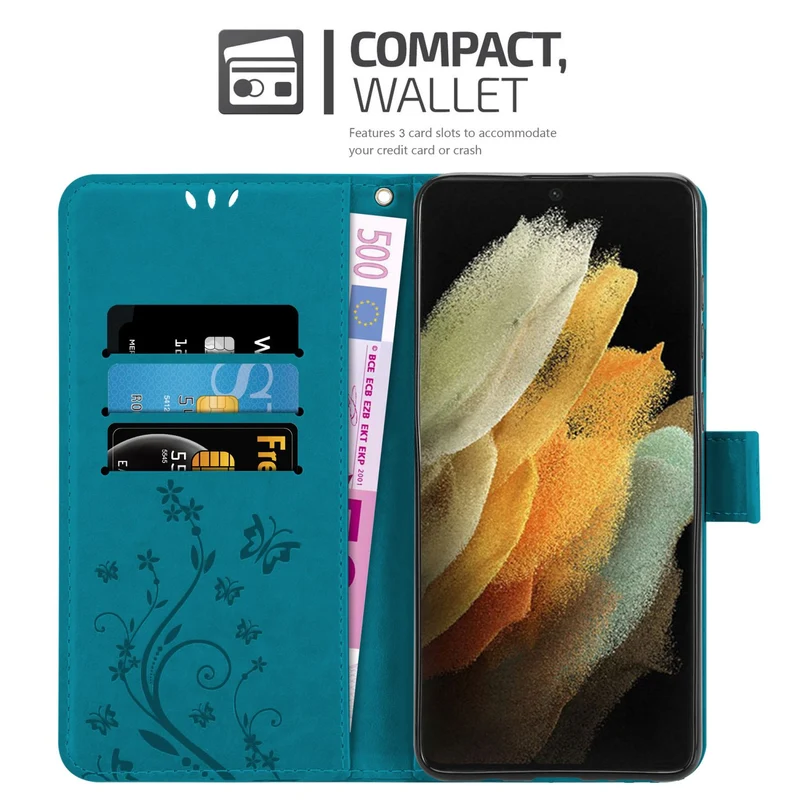 Cadorabo Hülle kompatibel mit Samsung Galaxy S22 ULTRA Schutzhülle im Blumen Design mit Magnetverschluss, Standfunktion und Kartenfächern