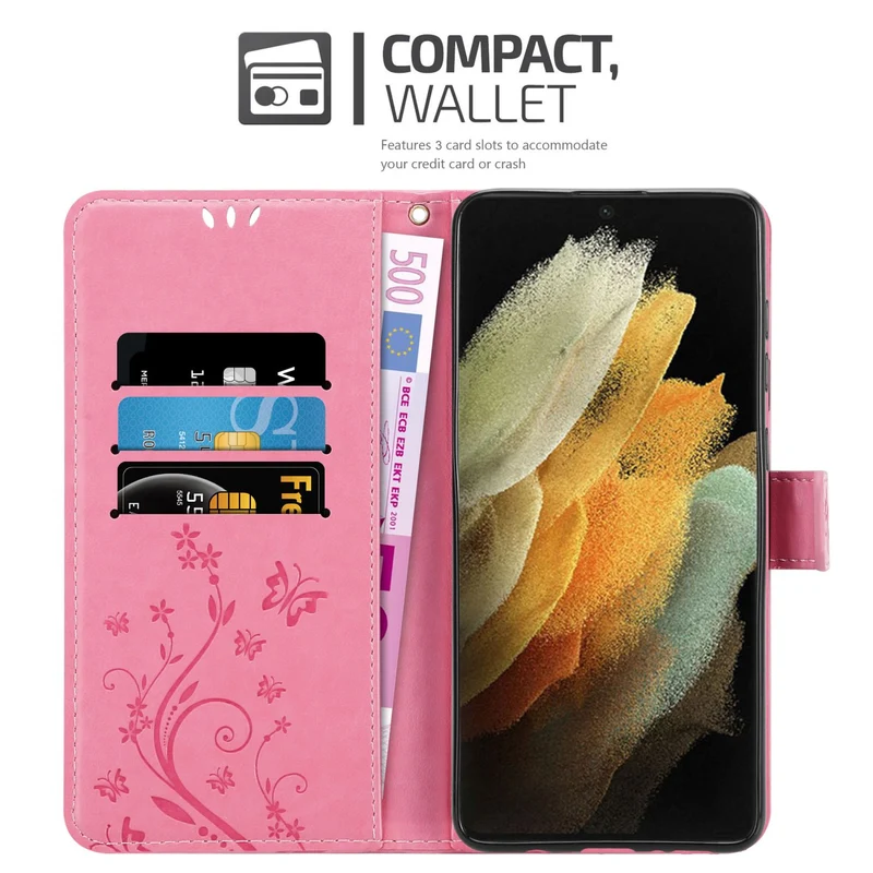 Cadorabo Hülle kompatibel mit Samsung Galaxy S22 ULTRA Schutzhülle im Blumen Design mit Magnetverschluss, Standfunktion und Kartenfächern