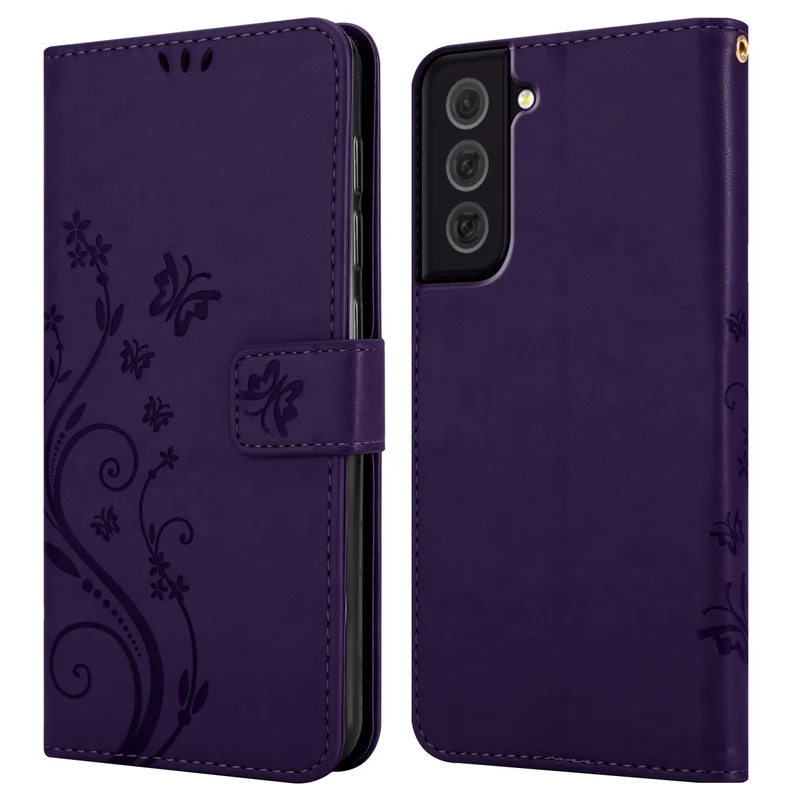 Cadorabo Hülle kompatibel mit Samsung Galaxy S22 Schutzhülle im Blumen Design mit Magnetverschluss, Standfunktion und Kartenfächern