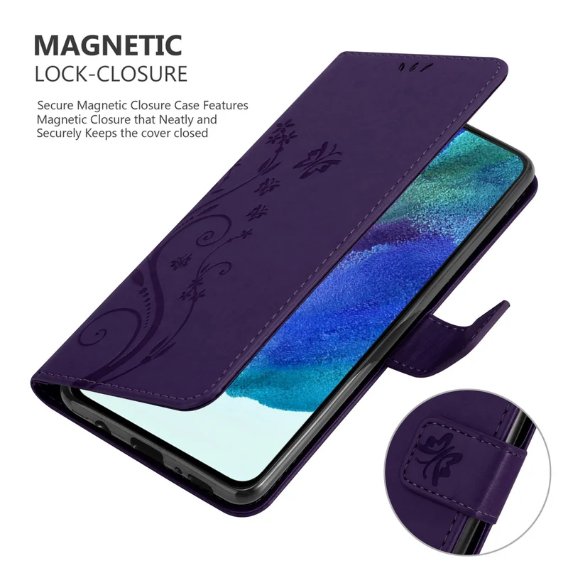 Cadorabo Hülle kompatibel mit Samsung Galaxy S22 Schutzhülle im Blumen Design mit Magnetverschluss, Standfunktion und Kartenfächern