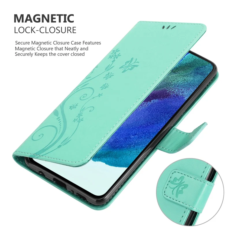 Cadorabo Hülle kompatibel mit Samsung Galaxy S22 Schutzhülle im Blumen Design mit Magnetverschluss, Standfunktion und Kartenfächern