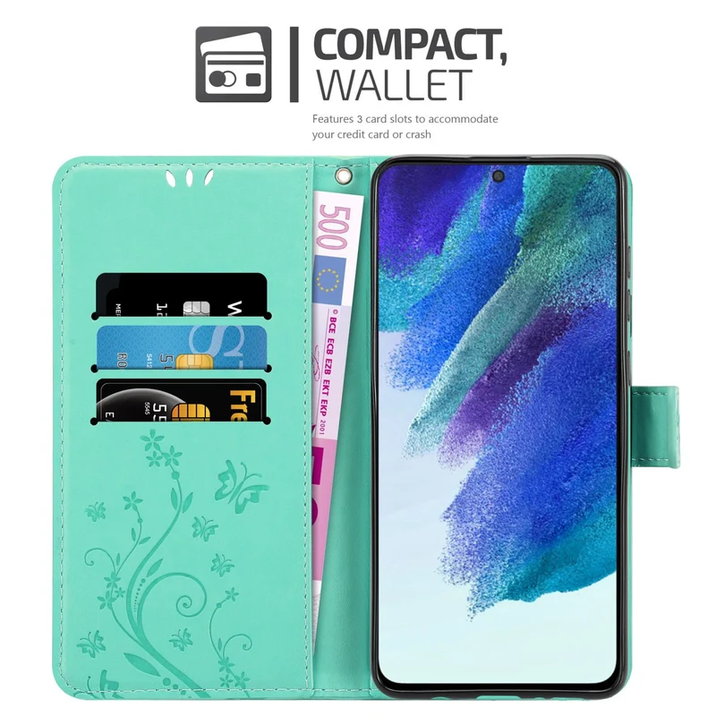Cadorabo Hülle kompatibel mit Samsung Galaxy S22 Schutzhülle im Blumen Design mit Magnetverschluss, Standfunktion und Kartenfächern