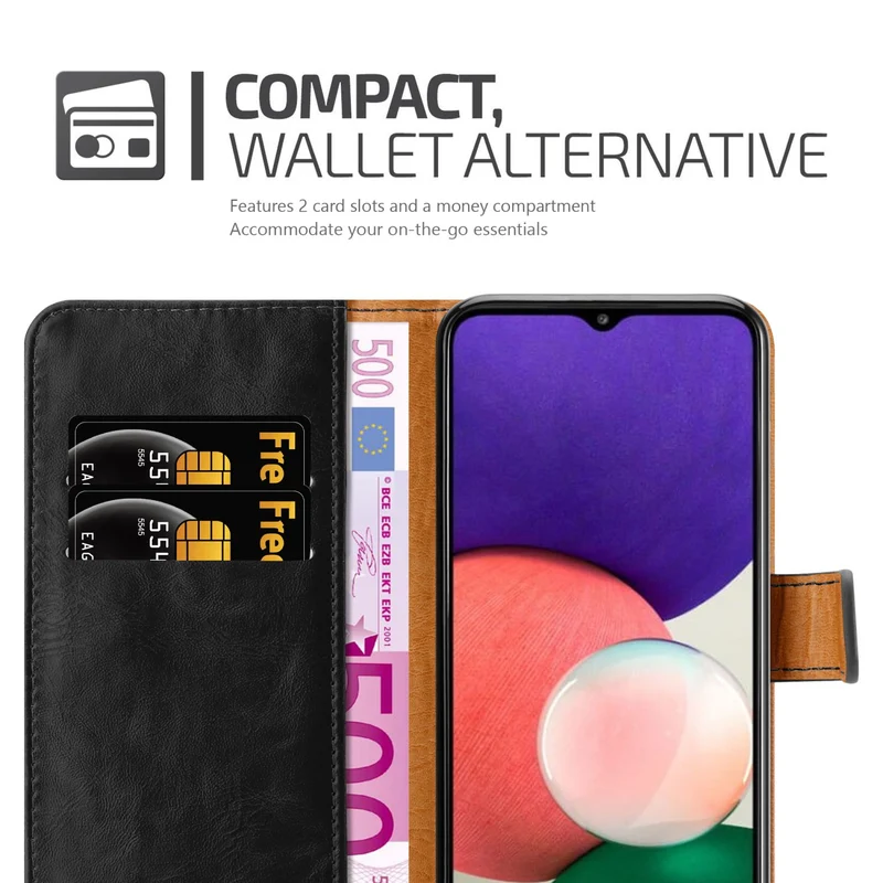 Cadorabo Hülle kompatibel mit Samsung Galaxy A22 5G Schutzhülle mit Magnetverschluss, Standfunktion und Kartenfach