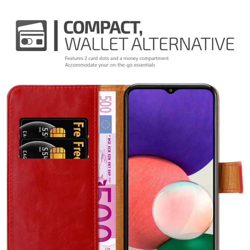Cadorabo Hülle kompatibel mit Samsung Galaxy A22 5G Schutzhülle mit Magnetverschluss, Standfunktion und Kartenfach