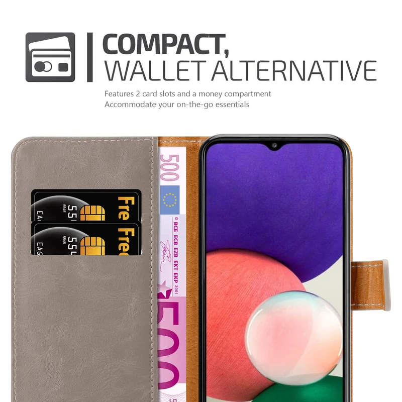 Cadorabo Hülle kompatibel mit Samsung Galaxy A22 5G Schutzhülle mit Magnetverschluss, Standfunktion und Kartenfach