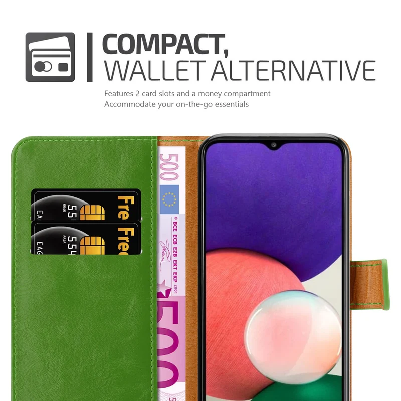 Cadorabo Hülle kompatibel mit Samsung Galaxy A22 5G Schutzhülle mit Magnetverschluss, Standfunktion und Kartenfach