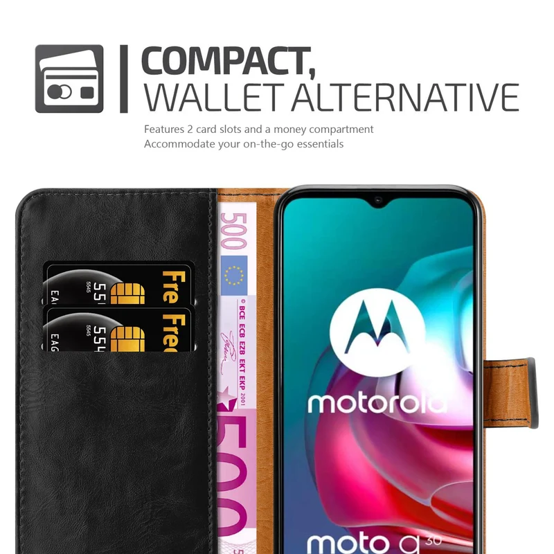 Cadorabo Hülle kompatibel mit Motorola MOTO G10 / G30 Schutzhülle mit Magnetverschluss, Standfunktion und Kartenfach