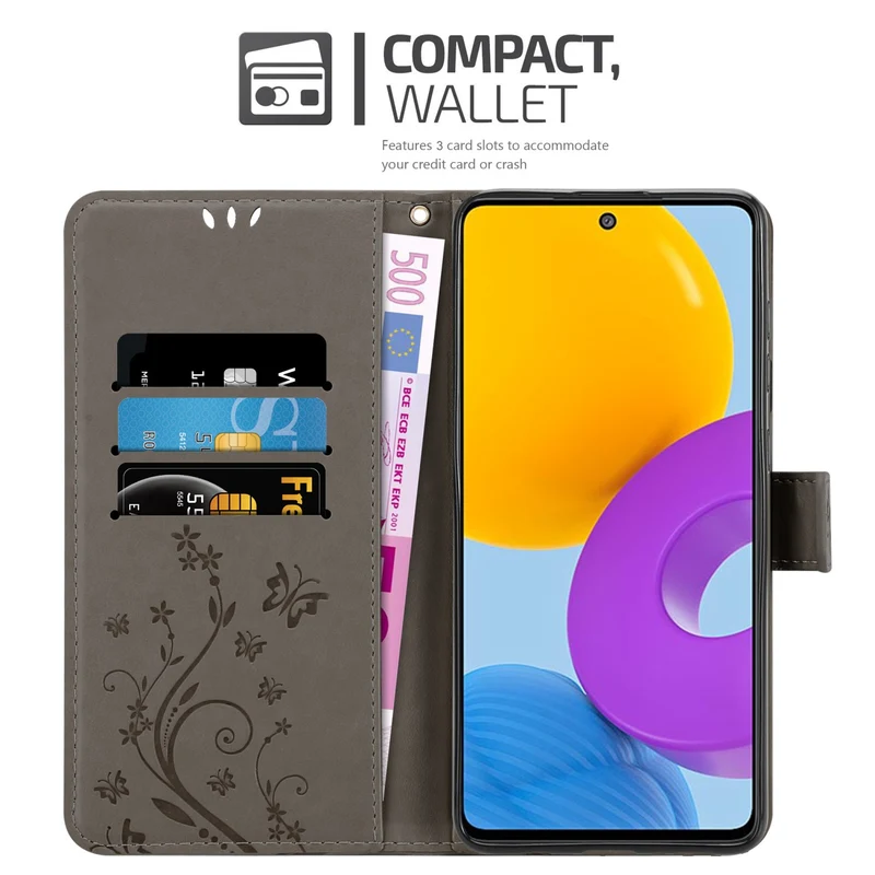 Cadorabo Hülle kompatibel mit Samsung Galaxy M52 5G Schutzhülle im Blumen Design mit Magnetverschluss, Standfunktion und Kartenfächern