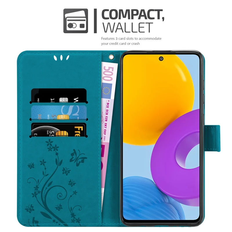 Cadorabo Hülle kompatibel mit Samsung Galaxy M52 5G Schutzhülle im Blumen Design mit Magnetverschluss, Standfunktion und Kartenfächern