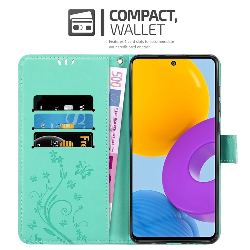 Cadorabo Hülle kompatibel mit Samsung Galaxy M52 5G Schutzhülle im Blumen Design mit Magnetverschluss, Standfunktion und Kartenfächern