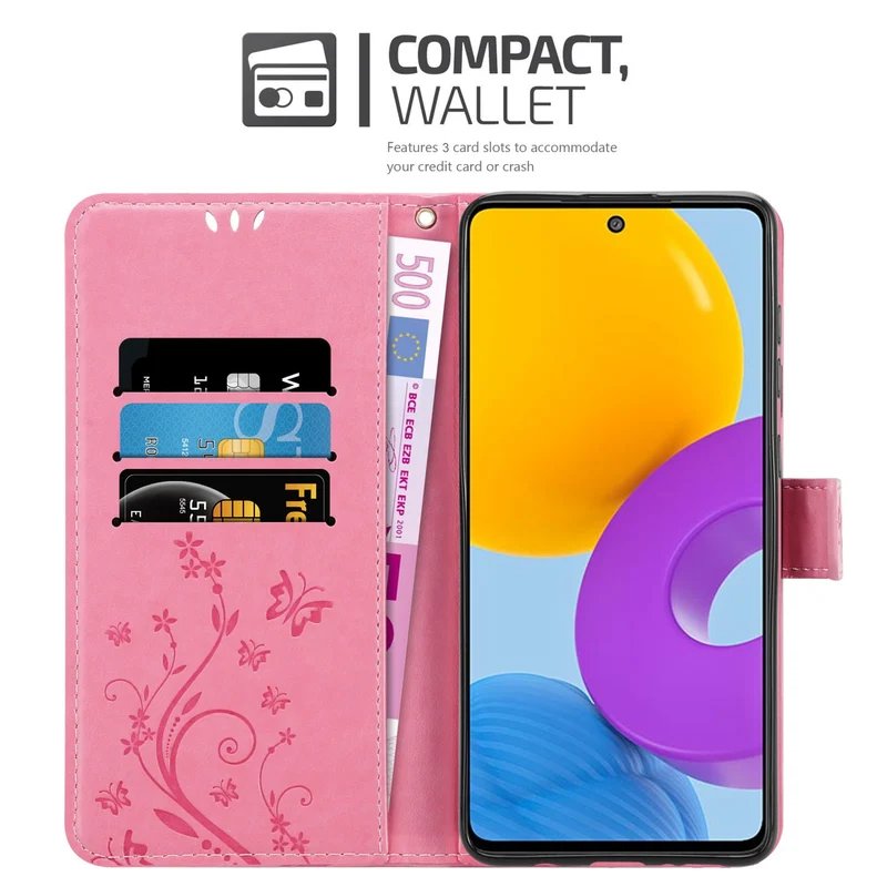 Cadorabo Hülle kompatibel mit Samsung Galaxy M52 5G Schutzhülle im Blumen Design mit Magnetverschluss, Standfunktion und Kartenfächern