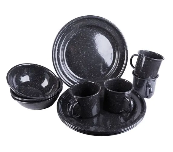 Mil-Tec Western Essgeschirrsatz Emaille 12-tlg. Schwarz