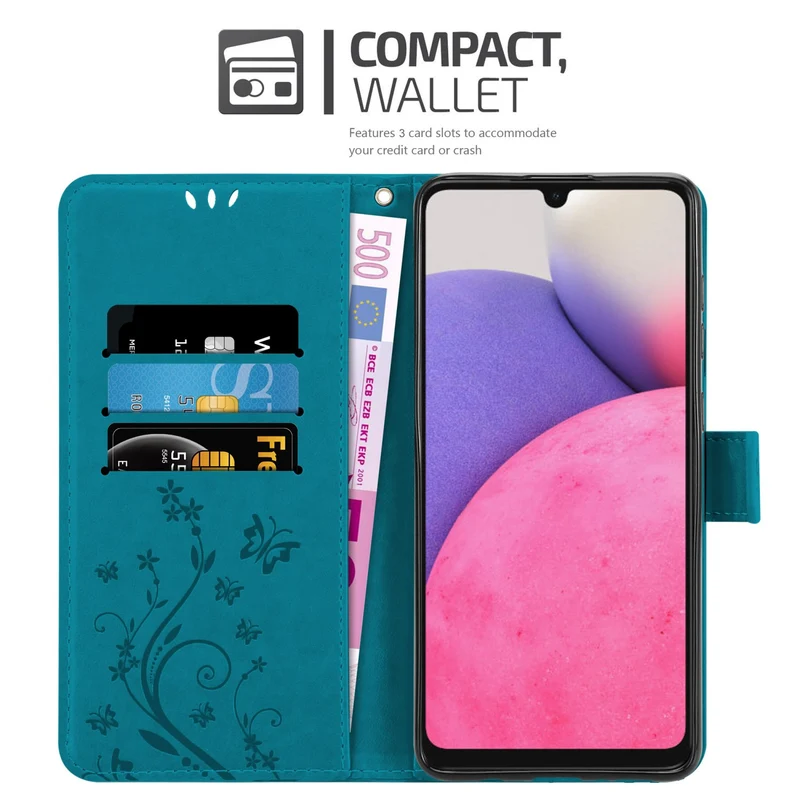 Cadorabo Hülle kompatibel mit Samsung Galaxy A33 5G Schutzhülle im Blumen Design mit Magnetverschluss, Standfunktion und Kartenfächern