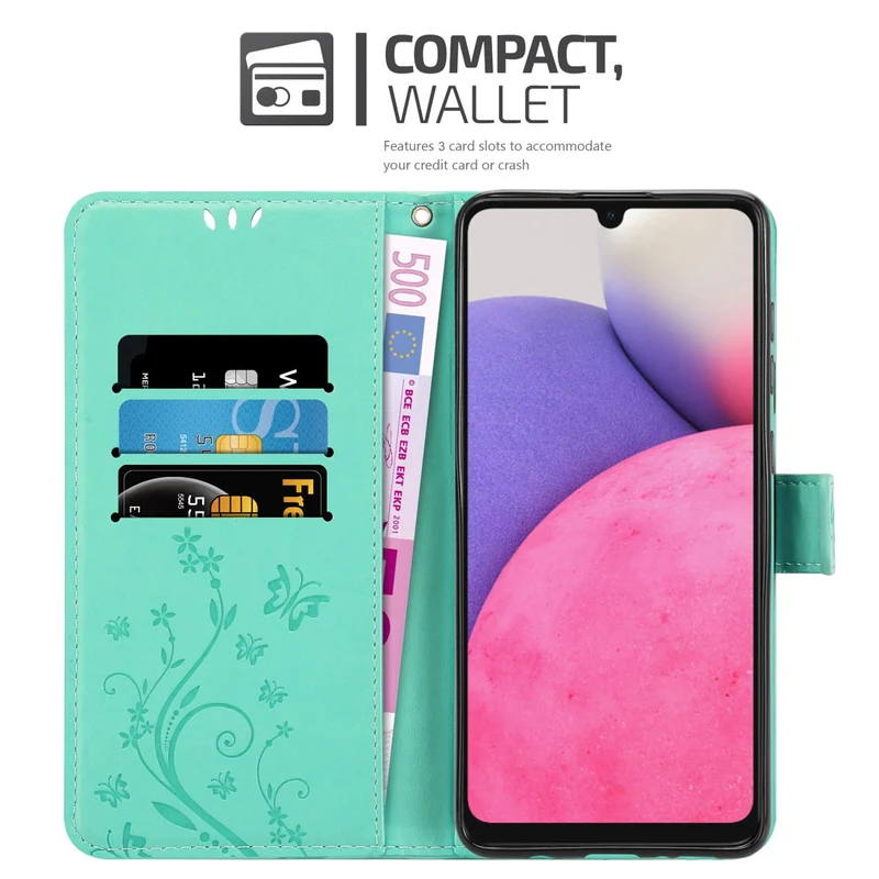 Cadorabo Hülle kompatibel mit Samsung Galaxy A33 5G Schutzhülle im Blumen Design mit Magnetverschluss, Standfunktion und Kartenfächern