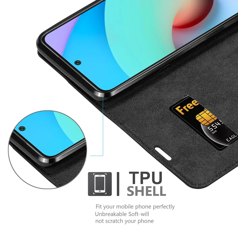 Cadorabo Hülle kompatibel mit Xiaomi RedMi 10 Schutzhülle mit Magnetverschluss, Standfunktion und Kartenfach