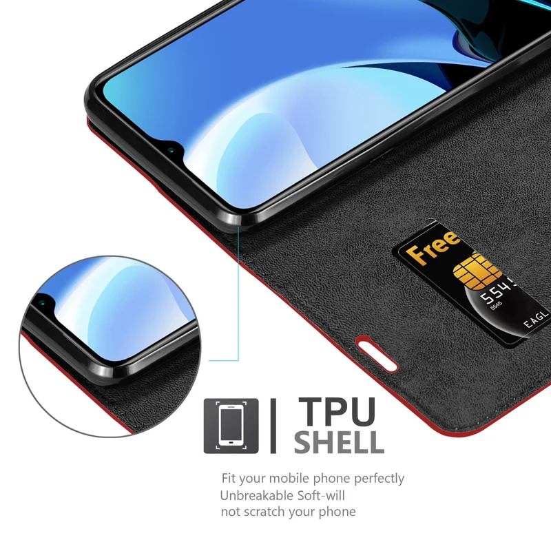 Cadorabo Hülle kompatibel mit Xiaomi RedMi 9T / POCO M3 Schutzhülle mit Magnetverschluss, Standfunktion und Kartenfach