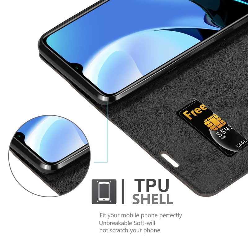 Cadorabo Hülle kompatibel mit Xiaomi RedMi 9T / POCO M3 Schutzhülle mit Magnetverschluss, Standfunktion und Kartenfach