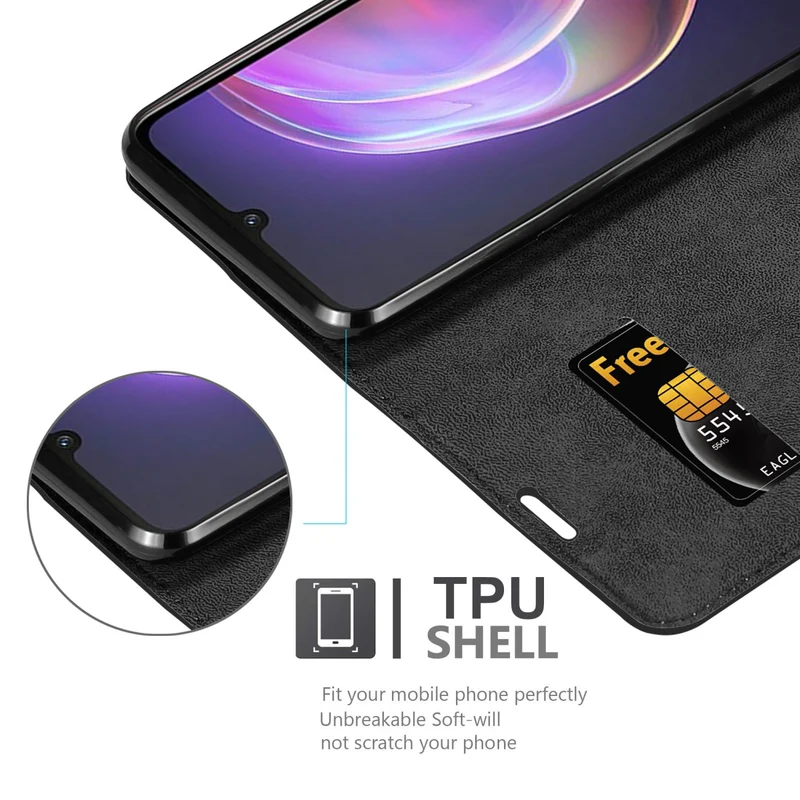 Cadorabo Hülle kompatibel mit Vivo V21 4G / 5G Schutzhülle mit Magnetverschluss, Standfunktion und Kartenfach