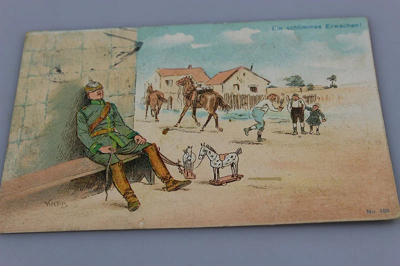 Satirische Postkarte aus dem 1. Weltkrieg