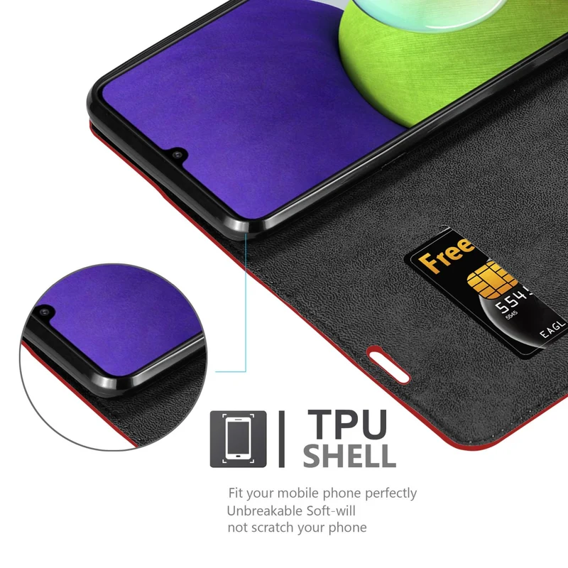 Cadorabo Hülle kompatibel mit Samsung Galaxy A22 4G / M22 / M32 4G Schutzhülle mit Magnetverschluss, Standfunktion und Kartenfach