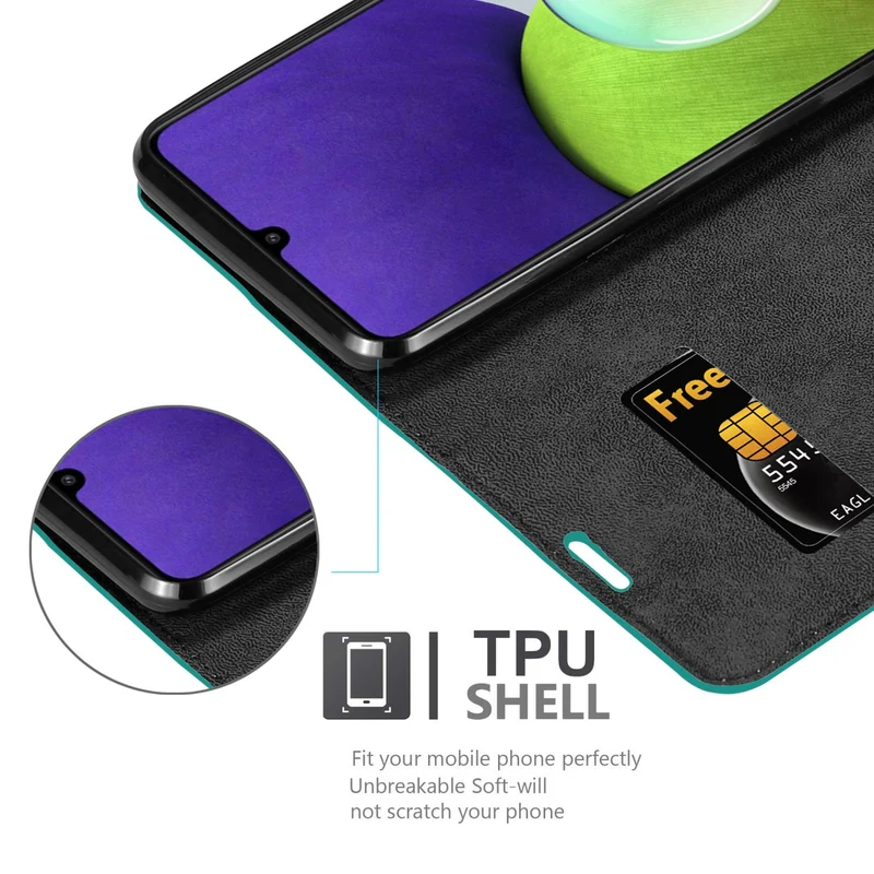 Cadorabo Hülle kompatibel mit Samsung Galaxy A22 4G / M22 / M32 4G Schutzhülle mit Magnetverschluss, Standfunktion und Kartenfach