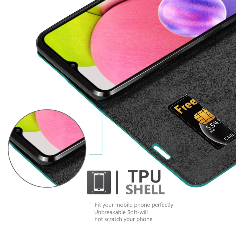 Cadorabo Hülle kompatibel mit Samsung Galaxy A03s Schutzhülle mit Magnetverschluss, Standfunktion und Kartenfach