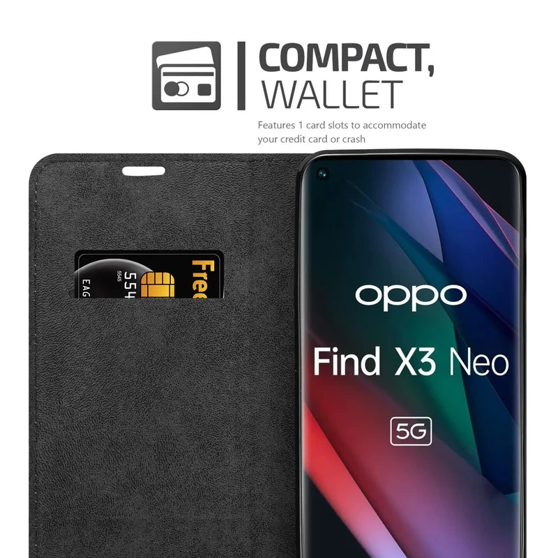 Cadorabo Hülle kompatibel mit Oppo FIND X3 NEO Schutzhülle mit Magnetverschluss, Standfunktion und Kartenfach