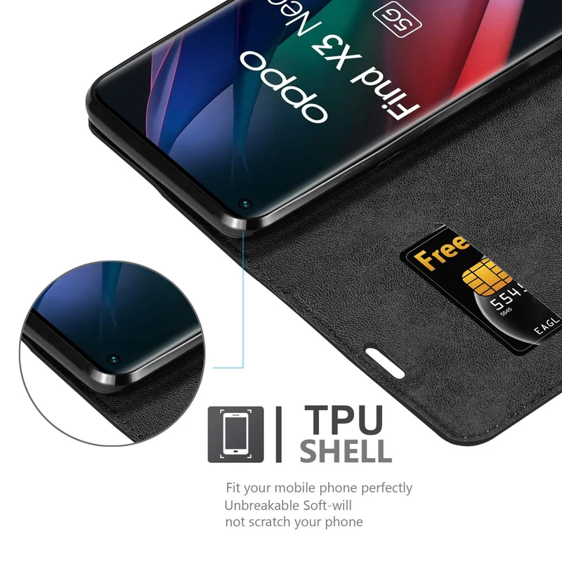 Cadorabo Hülle kompatibel mit Oppo FIND X3 NEO Schutzhülle mit Magnetverschluss, Standfunktion und Kartenfach