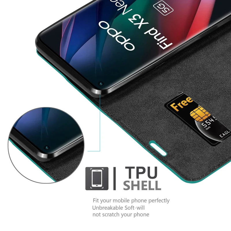 Cadorabo Hülle kompatibel mit Oppo FIND X3 NEO Schutzhülle mit Magnetverschluss, Standfunktion und Kartenfach