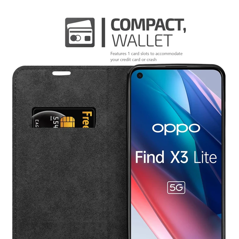 Cadorabo Hülle kompatibel mit Oppo FIND X3 LITE Schutzhülle mit Magnetverschluss, Standfunktion und Kartenfach