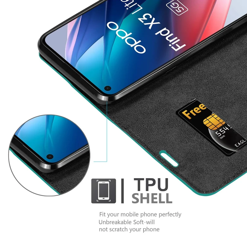 Cadorabo Hülle kompatibel mit Oppo FIND X3 LITE Schutzhülle mit Magnetverschluss, Standfunktion und Kartenfach