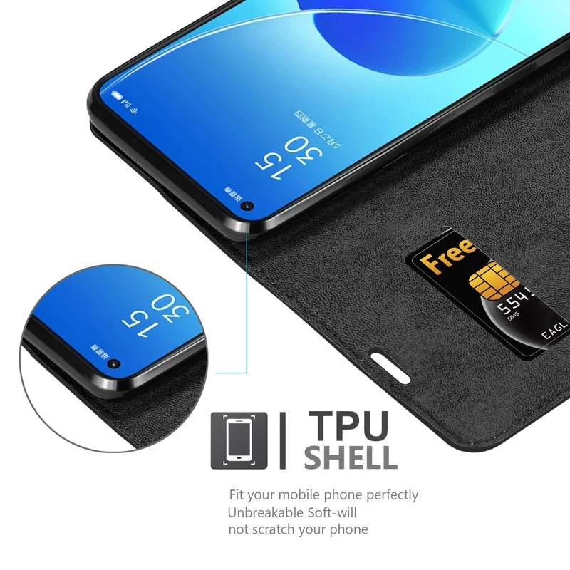 Cadorabo Hülle kompatibel mit Oppo Reno6 5G Schutzhülle mit Magnetverschluss, Standfunktion und Kartenfach