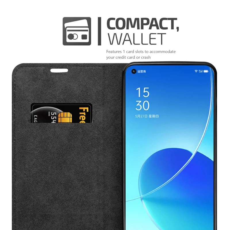 Cadorabo Hülle kompatibel mit Oppo Reno6 5G Schutzhülle mit Magnetverschluss, Standfunktion und Kartenfach