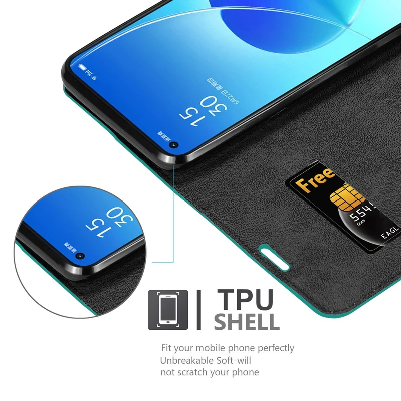 Cadorabo Hülle kompatibel mit Oppo Reno6 5G Schutzhülle mit Magnetverschluss, Standfunktion und Kartenfach