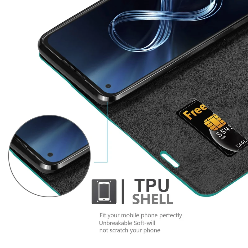 Cadorabo Hülle kompatibel mit Asus ZenFone 8 Schutzhülle mit Magnetverschluss, Standfunktion und Kartenfach